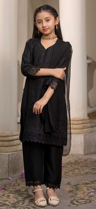 Black 3pc Summer Chickenkari Suit