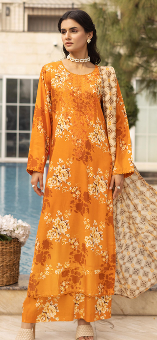 Yellow 3pc Floral Linen Suit