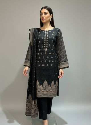 Black/Gold 3pc Dhanak Suit