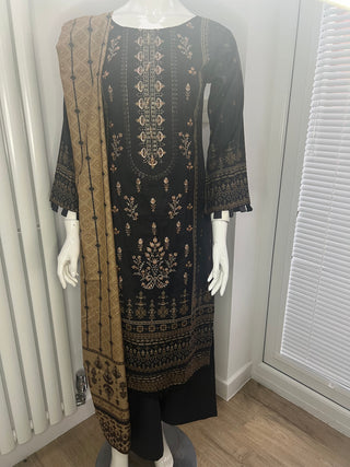 Black/Brown 3pc Dhanak Suit