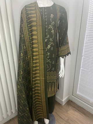 Mendhi Green 3pc Dhanak Suit