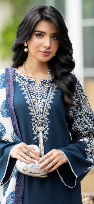 Teal Raniya.h 3pc Linen Suit