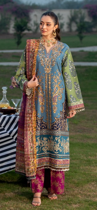 Powder Blue 3pc Readymade Lawn Suit with Contrast Stiching