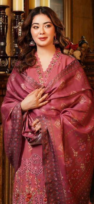 Dusky Pink Embroided 3pc Linen Suit