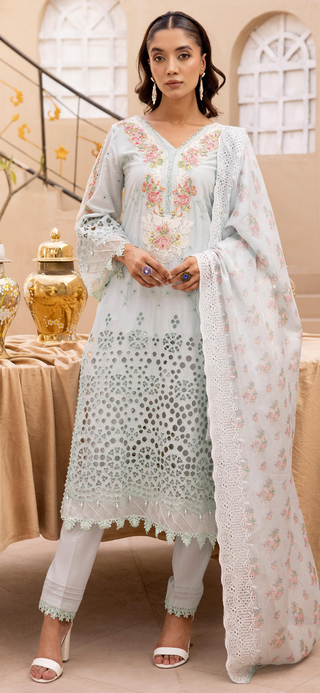Sky Chickenkari Lawn Suit with cutwork