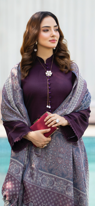 Simple Purple Raniya.h 3pc Dhanak Suit
