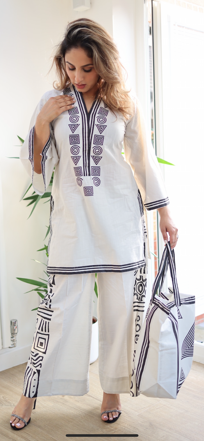 OffWhite 2pc Readymade Cotton Suit with Bag