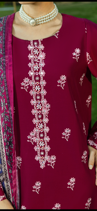 Wine 3pc Lawn Suit with Palazzo