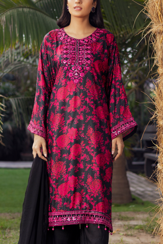 Black/Pink 3pc Printed Linen Suit