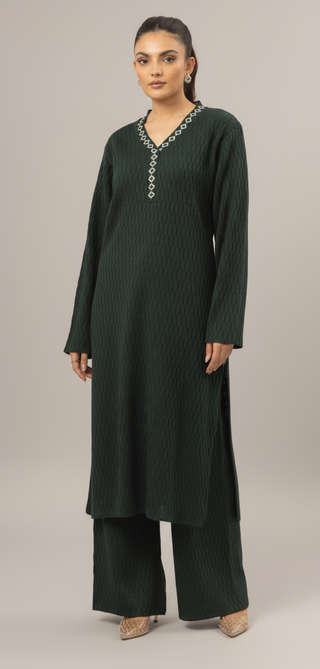 Green 2pc CableKnit Shalwar Kameez