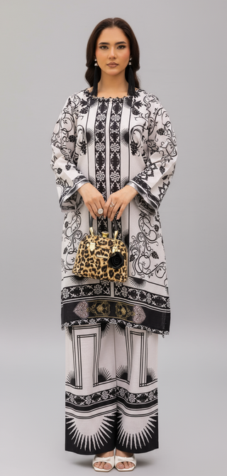 White/Black Floral Khaddar Co-ord Set