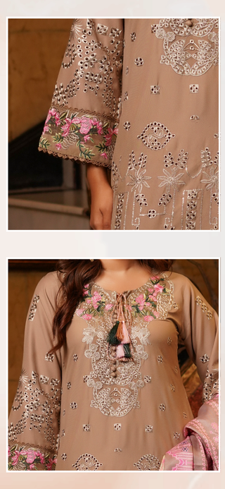 Beige Embroided 3pc Linen Suit