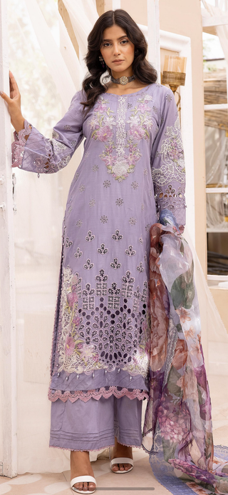Purple Chickenkari Lawn Suit with cutwork