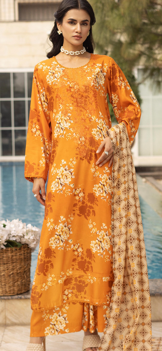 Yellow 3pc Floral Linen Suit