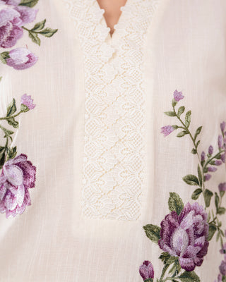 Cream/Purple Floral 3pc Lawn Suit