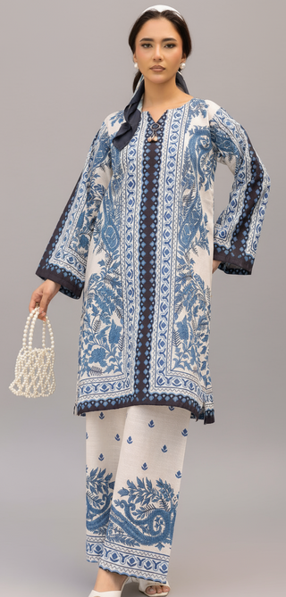 White/Blue Floral Khaddar Co-ord Set
