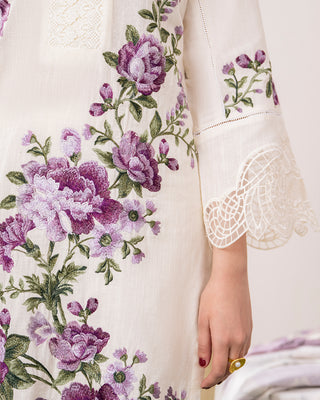 Cream/Purple Floral 3pc Lawn Suit