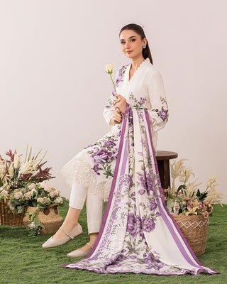 Cream/Purple Floral 3pc Lawn Suit