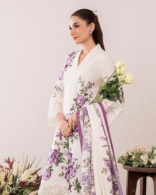Cream/Purple Floral 3pc Lawn Suit