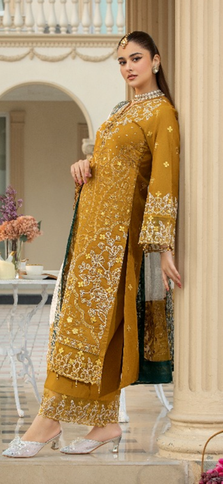 Mustard 3pc Readymade Lawn Suit With Contrast Dupatta