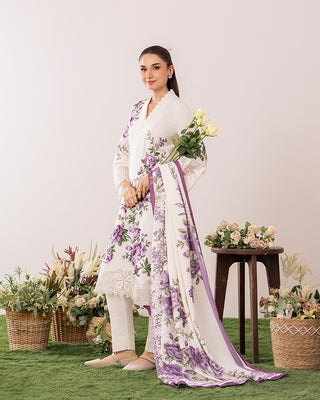 Cream/Purple Floral 3pc Lawn Suit