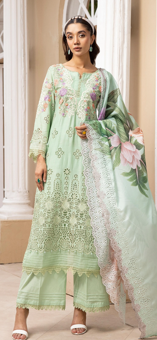 Mint Green Chickenkari Lawn Suit with cutwork