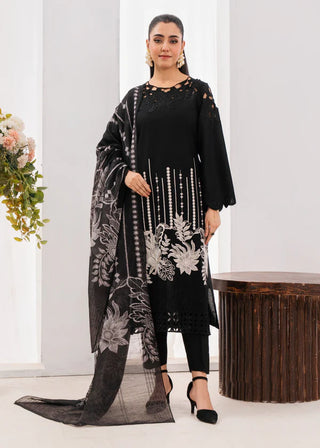 Black/White Floral 3pc Lawn Suit