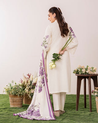 Cream/Purple Floral 3pc Lawn Suit