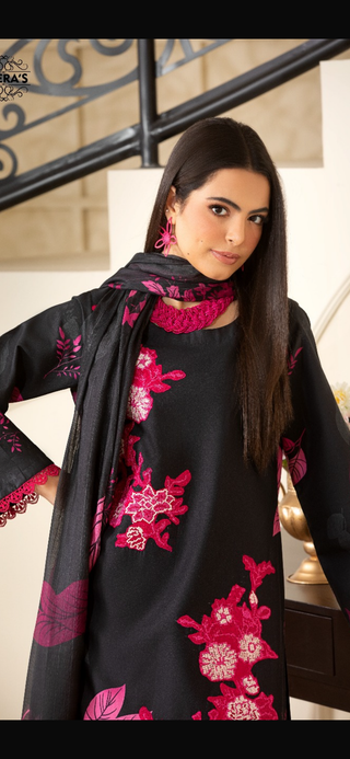 Black 3pc Floral Embroided Suit