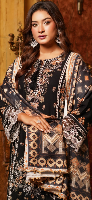 Black Embroided 3pc Linen Suit
