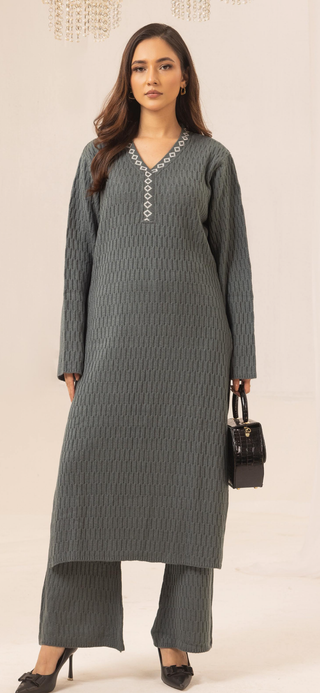 Charcoal 2pc CableKnit Shalwar Kameez
