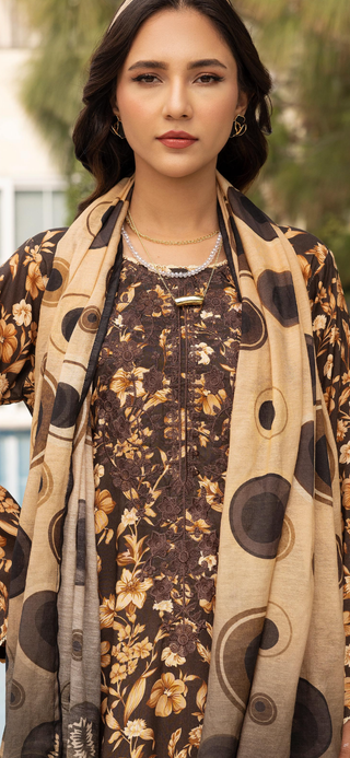 Black/Brown 3pc Floral Linen Suit