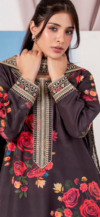 Black 3pc Cotton Suit with Heavy Embroided Duppata