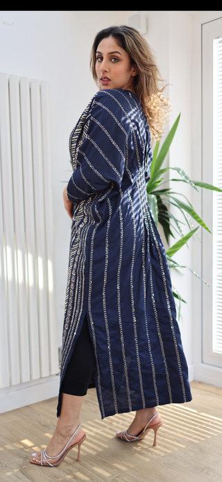 Navy & Gold Sequence 1pc Kaftan