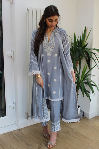 Nova Grey 2pc Readymade Gown Suit