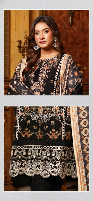 Black Embroided 3pc Linen Suit