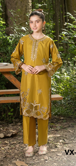 Kids Mustard Raw Silk Co-Ord