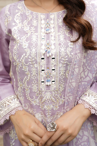 Lilac 3pc Cotton Suit with Printed Dupatta