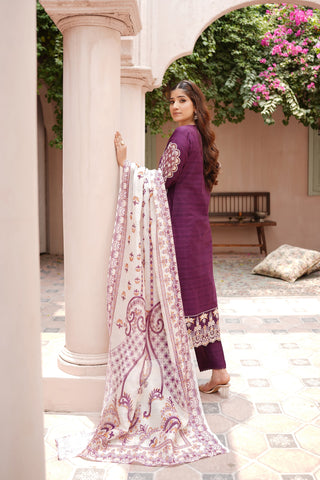 Plum 3pc Cotton Suit with Printed Dupatta