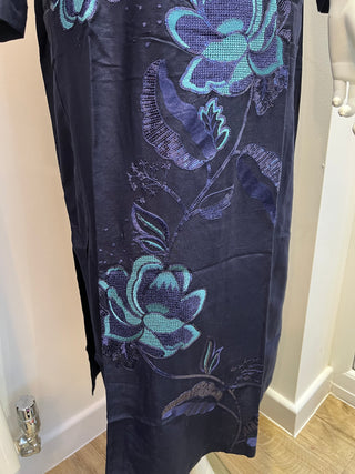 Navy Linen Embroided 1pc Maxi