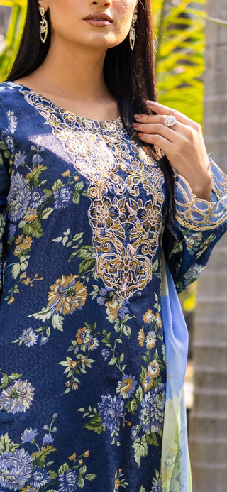 Navy 3pc Jaquard Lawn Suit