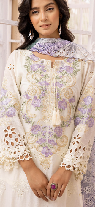 Ivory Chickenkari Lawn Suit with cutwork