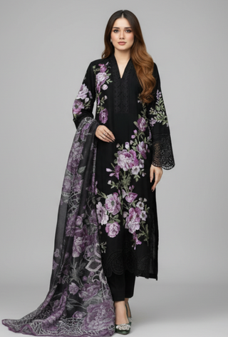 Black Embroided Khaddar 3pc Suit