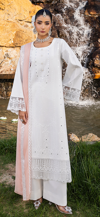 White 3pc Lawn Suit with Palazzo