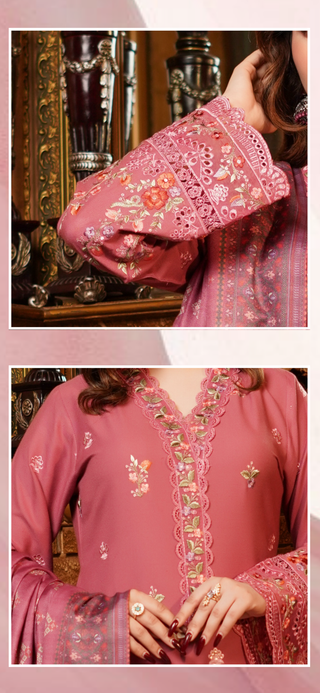 Dusky Pink Embroided 3pc Linen Suit