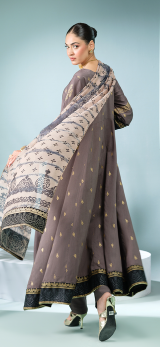 Grey 3pc Viscose Dress with Soft Scarf