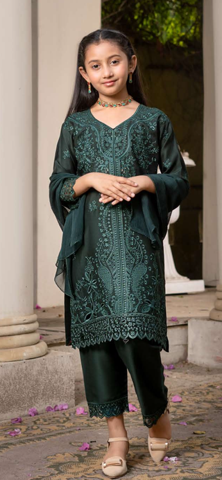 Forest Green 3pc Summer Chickenkari Suit