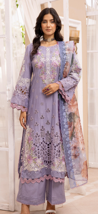 Purple Chickenkari Lawn Suit with cutwork