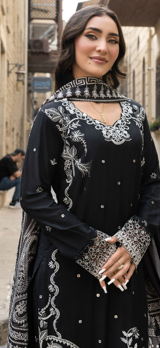 Black 3pc Mother & Daughter Winter Linen Suit