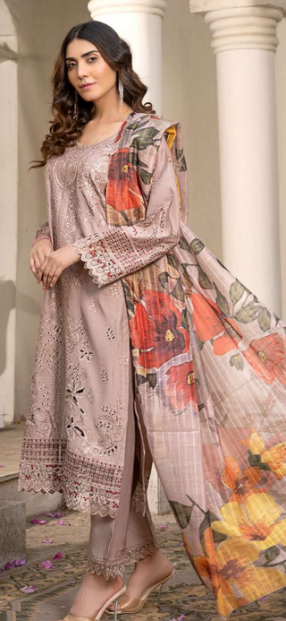 Beige 3pc Summer Chickenkari Suit